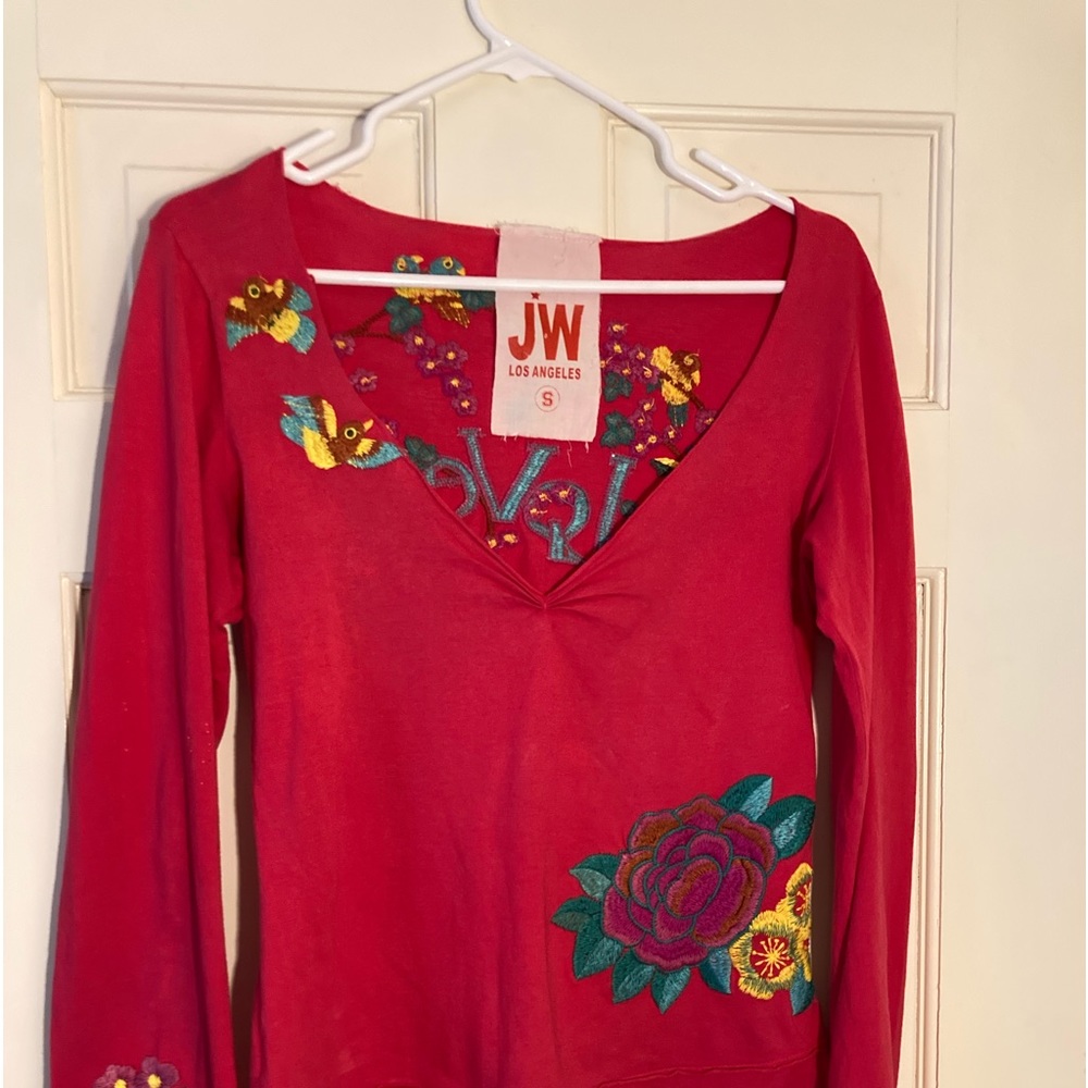 Johnny Was Embroidered long sleeve T-shirt.